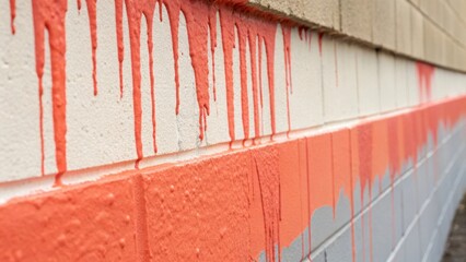 Aufkleber - A closeup of paint drips cascading down the side of a wall capturing the transformative moment of applying bold coral against neutral backgrounds.