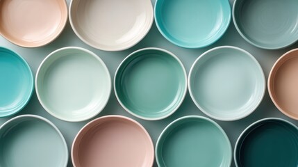 Poster - An assortment of beautifully crafted ceramic plates in varying colors and sizes, displaying an artistic arrangement of shapes and hues that inspire creativity.
