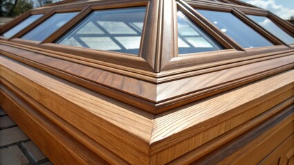 Aufkleber - A closeup of the intricate details of a skylights frame highlighting the craftsmanship in the woodwork and the smooth finish as sunlight highlights its contours.