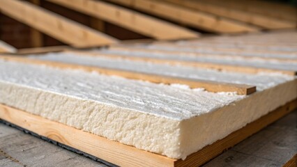 Poster - A closeup of the porous insulation layer being laid down emphasizing its role in maximizing heat retention and improving energy efficiency.
