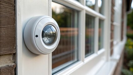 Aufkleber - A closeup of the motion sensor lens reflecting the light from a nearby window showcasing its sensitivity and design as it prepares for installation.