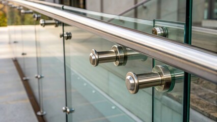 Aufkleber - A closeup shot of polished metal hardware securing a glass panel reflecting light and adding a touch of elegance and durability to the structure.