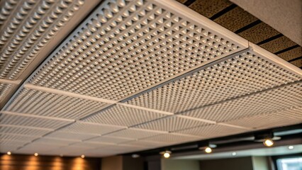 Aufkleber - A closeup showcasing the textured surface of a ceilingmounted soundproofing panel revealing the interplay of light and shadows that enhance its aesthetic appeal.