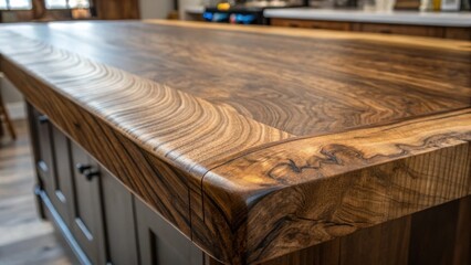 Aufkleber - A closeup showcasing the intricate patterns of a live edge wood countertop with grains flowing seamlessly along the surface accentuating the craftsmanship and uniqueness.