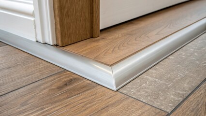 Aufkleber - A closeup view of a corner transition piece being fitted against the installed vinyl demonstrating the integration of the flooring with surrounding surfaces for a clean finish.
