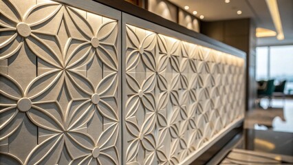 Aufkleber - A closeup view of a panel with a modern geometric design capturing the interplay of light and shadow across its surface enhancing the contemporary feel of the space.