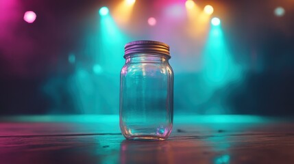 Poster - A beautifully captured glass jar stands prominently against an illuminated, colorful backdrop, embodying simplicity, elegance, and the interplay of light and shadow.