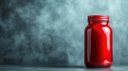 Poster - A glossy red jar is set against an abstract gray backdrop, highlighting its shape and color, evoking a sense of modernity and artistic expression.