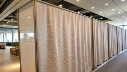 Aufkleber - A medium closeup capturing the soft texture of a fabriccovered partition being gently pushed aside illustrating the versatility of materials used in creating flexible environments.
