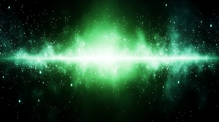 Poster - Emerald Radiance in Cosmic Horizon A Green Abstract Symphony of Celestial Light and Starry Dust