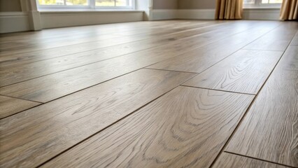 Poster - A medium closeup of a finished section of luxury vinyl flooring with natural light cascading across the planks highlighting the end result of an installation that emphasizes
