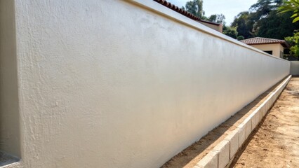 Poster - A medium closeup of a newly smoothed wall the surface reflecting soft light revealing its flawless even finish against an unfinished area.