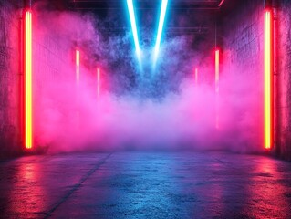 Aufkleber - Vibrant neon light show in abandoned warehouse futuristic atmosphere nighttime photography creative concept