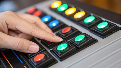 Aufkleber - A medium closeup of a persons fingers interacting with multiple touch switches showcasing different colors and configurations demonstrating versatility in lighting control.