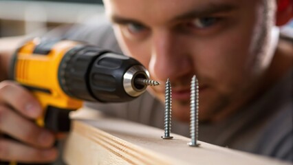 Poster - A medium closeup of a person tightening screws with a handheld screwdriver captured at an angle that emphasizes the motion and concentration required during installation.