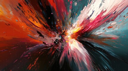 Poster - Abstract creative painting in action, with dynamic, colorful splashes and brush strokes, captured in a top-down view to showcase the artistic expression and energy.