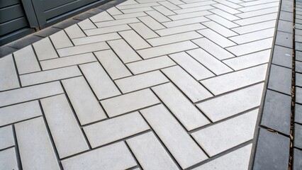 Aufkleber - An overhead closeup of a zigzag pattern formed by elongated rectangular tiles the sharp edges and clean lines providing a modern aesthetic to the entryway.