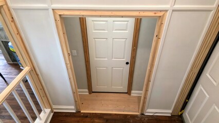 Aufkleber - An overhead view of a partially open wall exposing the pocket door cavity where the door will be tucked away when not in use.