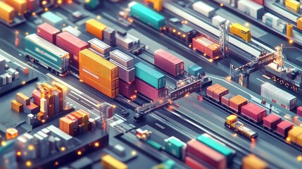 Poster - An interconnected logistics network featuring dynamic routes, transport vehicles, and efficient hubs, highlighting the streamlined process of global goods delivery and resource management.