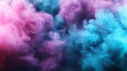 Poster - This artistic portrayal features swirling clouds of colorful smoke, with vibrant hues of purple and teal blending seamlessly in a captivating abstract display.