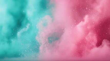 Poster - A stunning abstract explosion of pink and teal hues in a cloud-like formation, evoking a sense of energy and emotion, perfect for illustrating concepts of creativity and joy.
