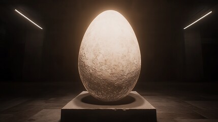 Poster - Enigmatic Ovoid Monolith Under Illumination Mysterious Setting Simple Geometric Formations Art Piece