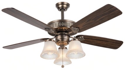 Poster - Medium closeup of a ceiling fans unique blade design featuring a combination of transparent and matte materials catching ambient light and adding a touch of sophistication.