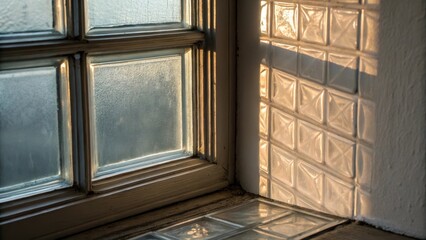 Aufkleber - Medium closeup of a corner where two glass blocks meet highlighting the subtle interplay of light and shadow creating a harmonious transition between areas.