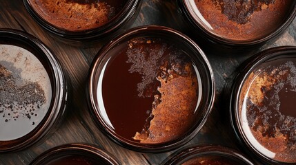 Poster - Circular jars filled with rich chocolate hues, artistically blended with splashes and textures, embodying the warmth and natural tones of comfort.