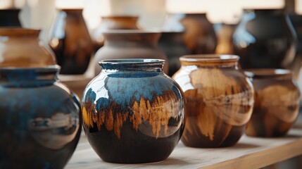 Poster - Circular jars filled with rich chocolate hues, blending seamlessly with artistic splashes and textures, evoking warmth and comfort in natural tones.
