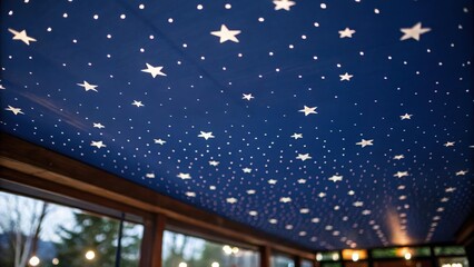 Aufkleber - Medium closeup revealing a ceiling painted in deep navy blue contrasted by vibrant white dots representing stars evoking a serene nighttime ambiance.