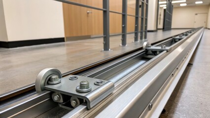 Aufkleber - Medium closeup of the sliding mechanism on the top track showcasing smooth gliding action and sy metal components against a backdrop of neutralpainted walls.