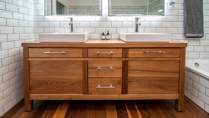Poster -  the natural element contrasting beautifully with the sleek bathroom elements.