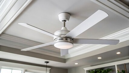 Aufkleber - The focus is on the ceiling mount where the fan hangs showcasing a clean and sleek design against a freshly painted ceiling providing a modern aesthetic.