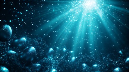 Wall Mural - ethereal underwater world of luminous spheres and celestial rays in a dreamy aquatic realm