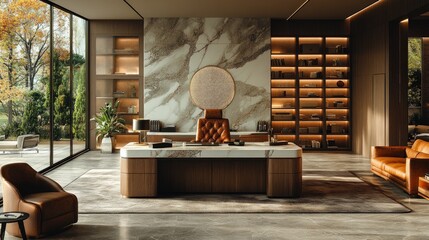 Wall Mural - Luxurious modern office, marble, leather furniture.