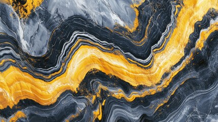 Poster - Detailed close-up of a rugged rock surface with striking yellow and black patterns, highlighting the natural geological formations and textures in an abstract composition.