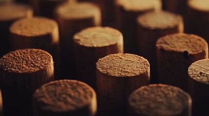 Poster - Detailed shot of wine corks, showcasing their natural textures and subtle variations, each symbolizing the unique character of different wine vintages.