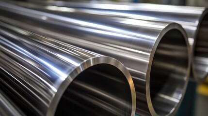 Aufkleber - Detailed view of polished stainless steel being worked on in a machining process, captured in an industrial workshop setting, emphasizing metalworking craftsmanship.