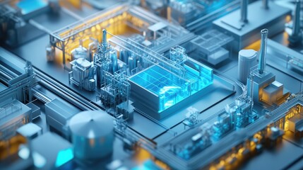 Aufkleber - Dynamic 3D visualization of a supply chain process, showcasing interconnected logistics and resource management for improved efficiency in distribution and production.