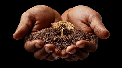 Wall Mural - Hands Holding Soil with a Small Tree Symbolizing Growth and Care