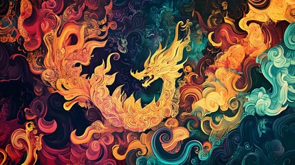 Poster - Vibrant abstract swirls in bold colors, dynamic patterns creating a sense of movement and energy, ideal for creative projects.
