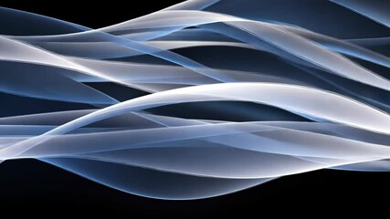 Poster - Flowing lines in blue and white gracefully intertwine, creating a calming visual of fluid movement on a dark background