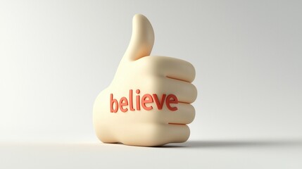 Wall Mural - 3d cartoon hand icon giving thumbs up with believe text for positive reinforcement and encouragement