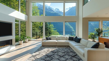 Wall Mural - Mountain view luxury living room interior design