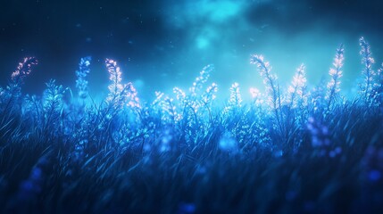 Wall Mural - a surreal meadow where all the plants emit a soft neon glow and move gently in the wind