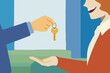 © ADDICTIVE STOCK - Real estate professional hands over the keys to a new homeowner in a cozy setting during daytime