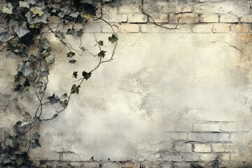 Poster - Weathered brick wall adorned with ivy creating a rustic and aged atmosphere in an outdoor setting