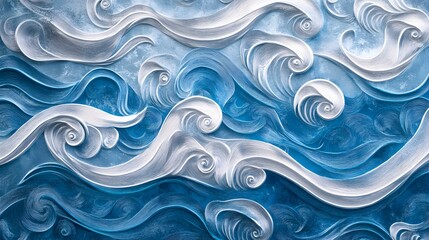 Poster - Abstract swirling white and blue patterns, flowing shapes creating a sense of movement, ideal for artistic backgrounds.