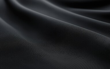 Poster - Close-up view of textured black fabric, showcasing soft folds and intricate patterns, ideal for fashion and design backgrounds.